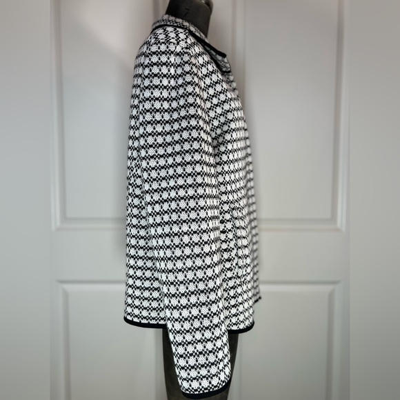 Coldwater Creek Black White Zip Front Hybrid Sweater Jacket Fleece Back XL - Picture 3 of 10